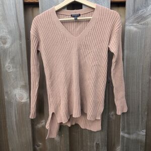 Eileen Fisher Cashmere Ribbed V-Neck Sweater In Beige-y Rose